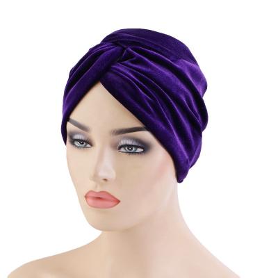 China Double Layer Velvet Hood Turban Hat Velvet Hair Cover Sleep Cap Elastic Turbans For Women for sale