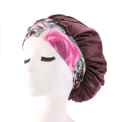 China Satin Hood Flank Sleep Hat Cover Day And Night Wide Lounge Satin Hat Elastic Band Silk Hoods For Women for sale