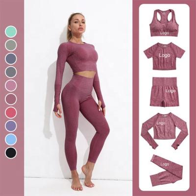 China 2022 New Breathable Design 5 Piece Yoga&Fitn Set Fitness Women Sports Bra Long Short Sleeve Seamless Leggings And Yoga Top Short Sets for sale