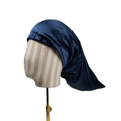 China Momme Hat 22 Extra Large Turban Hood Slik Long Soft Elastic Band Hair 100% Silk Sleep Hat Loose Cover Long Turban Hoods Mulberry Silk Long Hoods for sale