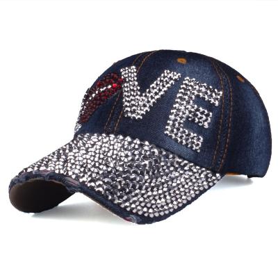 China Wholesale Custom Dad Sports Logo Rhinestone Bling Baseball Caps Outdoor Hats For Women Men With Adjustable Band for sale