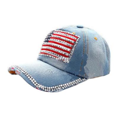 China Wholesale COMMON Bling Sparkle American Flag Color Rhinestone Trucker Baseball Caps Men's Baseball Cap With Logo Cap Tops for sale