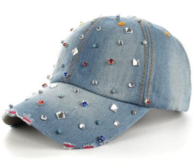 China breathable & Blingbling cotton sport rhinestone sunshade plain denim waterproof designers baseball cap and plain hats for women for sale