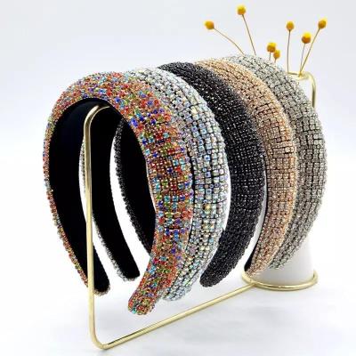 China Luxury Colorful Wild Gorgeous Fashion Hair Bands Bride Hairband Rhinestone Sponge Breathable Thick Velvet Headbands for sale