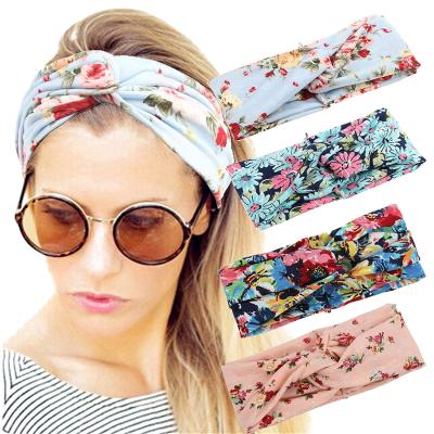 China Elegant Elastic Cotton H Cloth Headbands Criss Cross Headband Headpiecce Bohemia Floal Vintage Adult Cotton Hair Wrap Head Style for sale