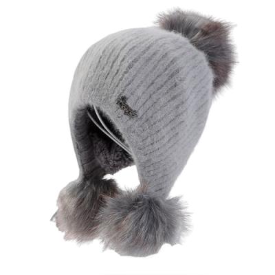 China Rabbit COMMON Standard Wool Metal Leisure Female Joker Plus Velvet Warm Knitted Hat For Women for sale