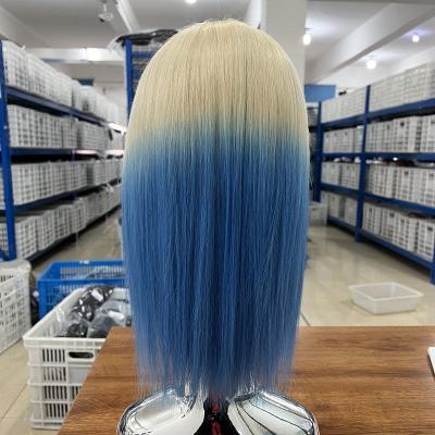 China Others Of 613 Ombre Blonde Full Wigs HD Blue Colored Mink Lace Band Wigs Cambodian Virgin Human Hair Pre Pluck Lace Wig With Baby Hair for sale