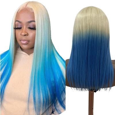 China Other New Arrival Blue Blonde 613 Ombre Wigs Pre Plucked HD Lace Front Wigs With Baby Hair Gradient Color Hair Wig Indian Seller for sale