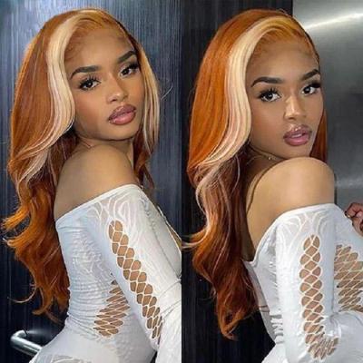 China Wholesale Swiss Ginger Color Wig With Lace Blonde Highlights Brazilian Lace Front Wigs Custom Color Virgin Hair Wig For Black Women for sale