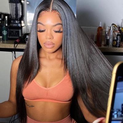 China Hd Seller Wave Glueless Virgin Brazilian Straight Lace Front Wig Silky Straight Swiss Human Hair Lace Front Wig 100% for sale