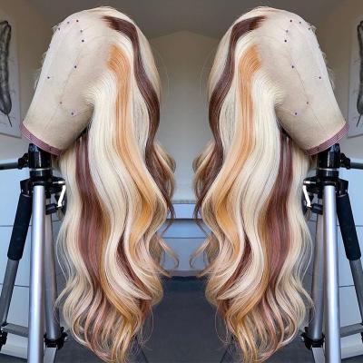 China Body Wave 180% Density Ombre 13x4 Highlight Hair Wig Honey Blond 613 Transparent Highlight Wigs Lace Hair Wigs For Black Women for sale