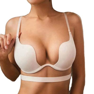 China QUICK DRY women one piece sexy lift up bra invisible backless female U low cross deep cup bra for sale