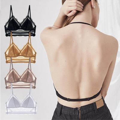 China High quality sexy backless triangle lace Bralette wireless transparent bra QUICK DRY beautiful bra for sale