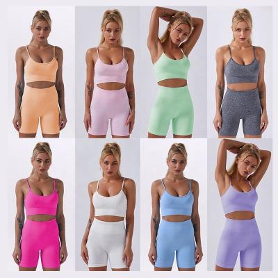 China Women Breathable Sportswear Fitness Sports Seamless Bra Shorts Gym Clothing Yoga Two Piece Set for sale