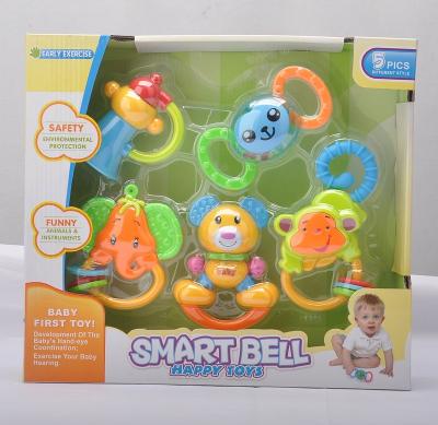 China Handle Bell Toys Plastic Baby Animal Shapes Various Ratchet Teether Shapes for sale