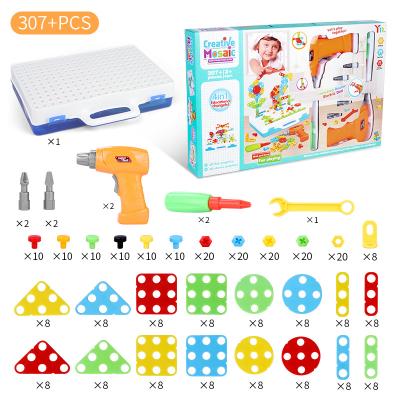 China Toys New Creative Mosaic Puzzle Drill Toys For Children Building Bricks Toys Children DIY Electric Drill Set Educational Boys for sale