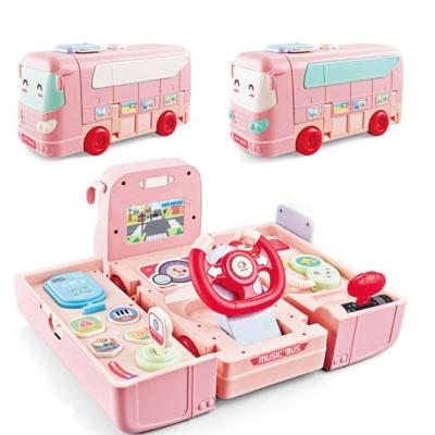 China Eco-friendly Material Multifunctional Electric Musical School Bus For Kid Pink Color for sale