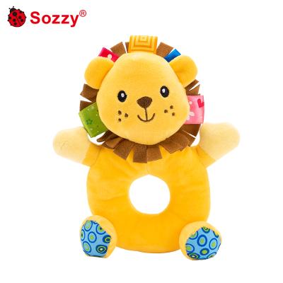 China Safety Baby Boy Toys Set Lion Baby Hand Rattle Round Yellow Round Appease Stuffed and Plush Toy Animal for sale