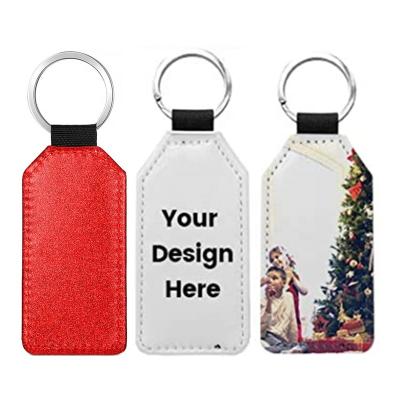 China Printable Red Sublimation Blanks Glitter PU Leather Keychain Key Chain Sublimation Christmas Ornaments Blanks for sale