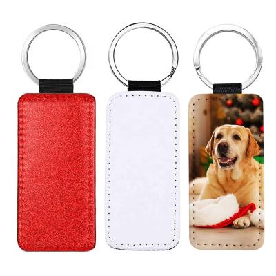 China Sublimation Blanks Printable Red Glitter PU Leather Key Chain Key Ring Blanks Sublimation Christmas Ornaments for sale