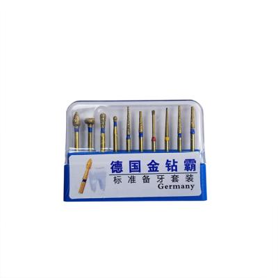 China Durable 10 Pieces Set Preparing Teeth Fine Grinding High Speed ​​Dental Diamond Polishing Desktop Kit for sale