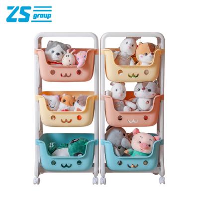 China Sustainable colorful three-layer storage rack for children's toys, and the family stock storage rack for children. for sale