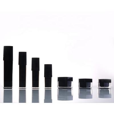 China Cosmetic TO STOCK 15ml 30ml 50ml empty 100ml color acrylic lotion bottle material black square shape for skin care for sale