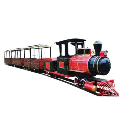 China Antique Steel And Wood Entertainment Kids And Adult Attractive Fairground Amusement Scenic Sightseeing Electric Track Train for sale