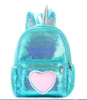 China 2022 Anti-theft Girls Fashion Glitter Unicorn Backpack Women PU Leather Large Capacity Bag Girl Heart Printing School Bag For Teenager Student for sale