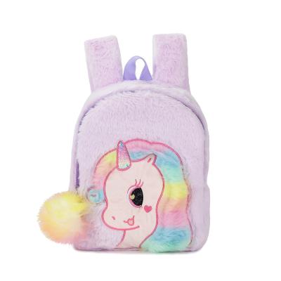 China 2022 Cute Toddler Girl Satchel Plush Child Backpack Fur To unicornio Backpack Kids Anti-theft Backpack Unicorn Schoolbag for sale