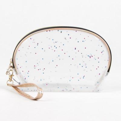 China 2022 Custom Durable Logo Shell Shape Transparency PVC Makeup Purse Bag Cosmetic Half Moon Beauty Bag for sale