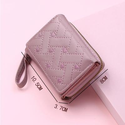 China Wholesale Heart Coin Purse Three Times Card HolderPU Anti-theft Embroidered Leather Multi Wallet For Women for sale