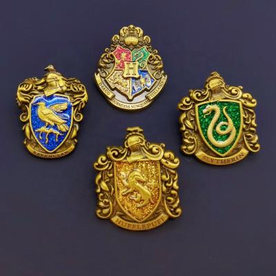 China Europe Harry Potter School Potter Anime Metal Pin Harry Antique Gold Plated Glitter Paint Badge for sale