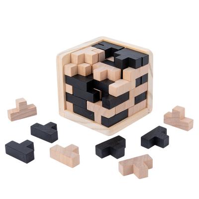 China Improve Child's Manual Ability Montessori Early Education 3D Wooden Block Jigsaw Puzzle Cube Toy Kids Brain Toys for sale