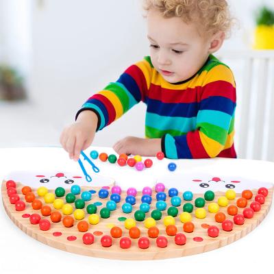 China Early Education 2 Toys 2023 New Style Preschool Educational Children In 1 Magnetic Bead Rainbow Matching Toy Style Multi Color Matching Wooden Toy for sale