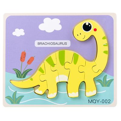 China Wooden Educational Cartoon Toy 2023 Dinosaur 3d Puzzle Learning Jigsaw Animal Children Cartoon Intelligence Early Educational Toys for sale