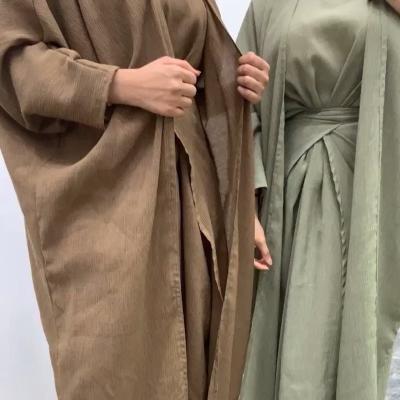 China High Quality Modern Casual Solid Color Robe Set Abaya 3pcs Muslim Kimono Open Cardigan Women Islamic Clothing for sale