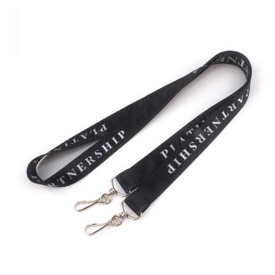 China ECO-friednly Double Designer Double Metal Clip Custom Black Lanyard Logo Hook for sale