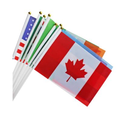 China Polyester Size 10x15cm 20x30cm 30x45cm Custom Polyester Plastic Stick Hand Flag, Custom Flag, Knitted Polyester Flag for sale