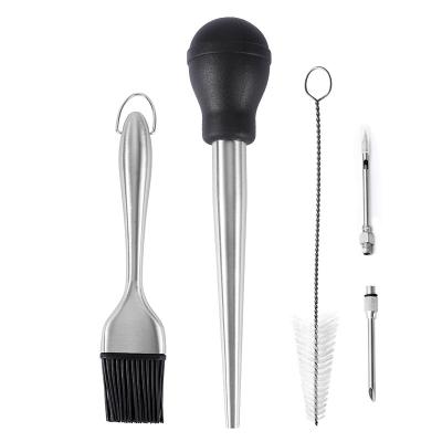 China Sustainable Professional Turkey Baster with Cleaning Brush and Marinade Tools, Stainless Steel Turkey Baster for sale