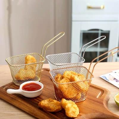 China Sustainable Kitchen Cooking Tool Fry Fry Chips Baskets Food Presentation Mesh Basket Square Fry Baskets (Small) for sale