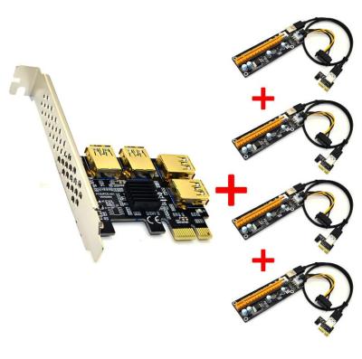 China Electronic Hardware Riser USB 3.0 PCI-E 1x Express to 16x Adapter Riser Card PCIE 1 to 4 Slot PCIe Port Multiplier Card for sale