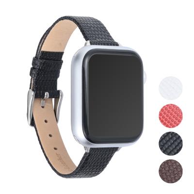 China Apple Watch Band Lizard Grain Cowhide Genuine Leather Leather Slim Watch Strap 14mm Fit For iwatch 7 6 5 Series for sale