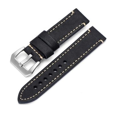 China 18mm Crazy Horse Calfskin Top 20mm Black Grain Leather Watch Band for sale