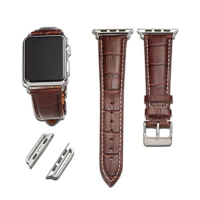 China Luxury and fashionable factory grain vintage iwatch band wholesale high quality bamboo leather connector for apple series 7 6 5 4 for sale