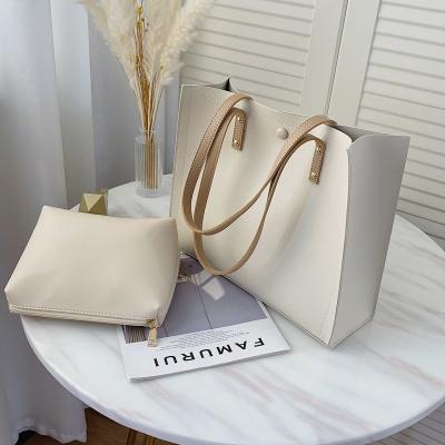 China Wholesale 2021 Daily Party Leisure Gift Fashion Picture And Mother Handbag Solid Color Bag One Main Femme 2 Pieces PU Leather Tote Bag For Women Luxury for sale