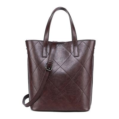 China Wholesale custom oil wax vintage mother's day handle diamond check fashion diamond bucket leather handbag for women for sale