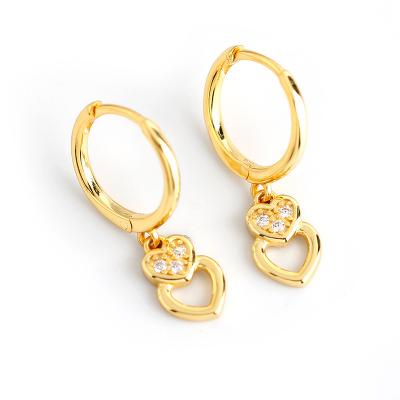 China Women's Heart Shaped 925 Sterling Silver Drop Earrings 18K Real Gold Plated Zircon Earrings Lead Free Nickel Free Fine Jewelry for sale