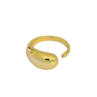 China New Trend Fancy 18K Environmental Friendly Gold Plated 925 Sterling Silver Smoth Water Drop Opening Ring Big Geometric Fashion Ring for sale