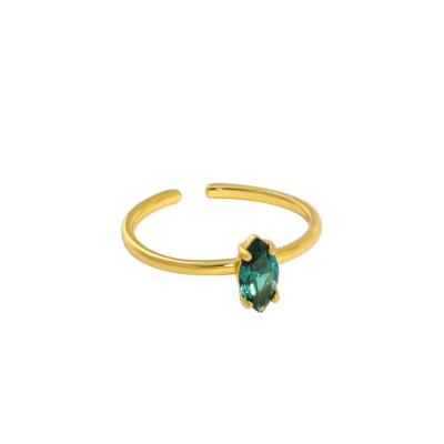 China TRENDY INS Style 925 Sterling Silver Elegant 18k Gold Plated Emerald Diamond Rings For Lady for sale